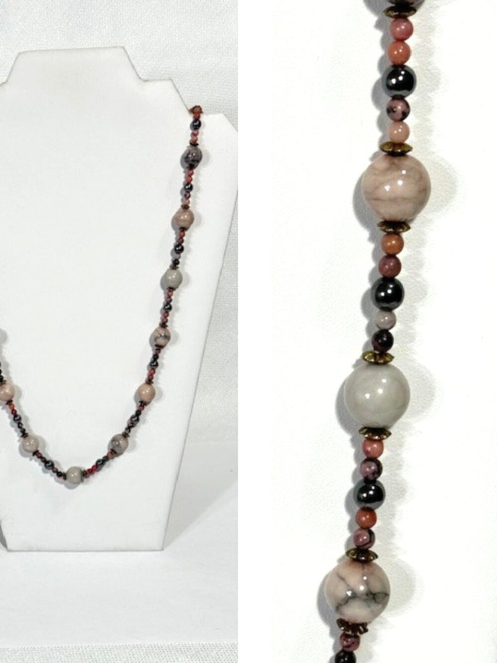 Continuous 30" mauve rhodonite necklace